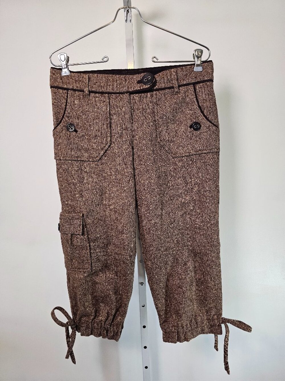 Vintage Bebe Pants Brown Cropped Knickers Wool Silk Tweed Cargo 4